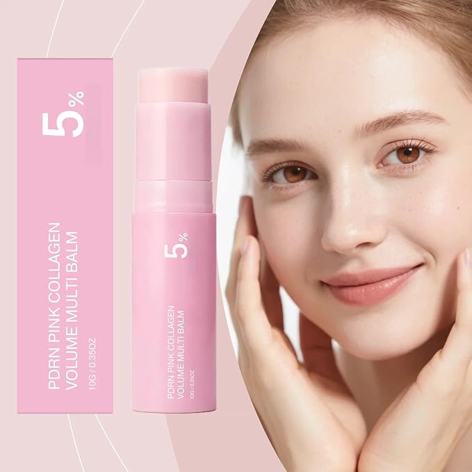 PDRN Pink Collagen Volume Multi Balm - Hydrating Wrinkle & Plumping Stick for Face, Eyes, Lips, Neck & Smile Lines, Radiance & Smoothing Care