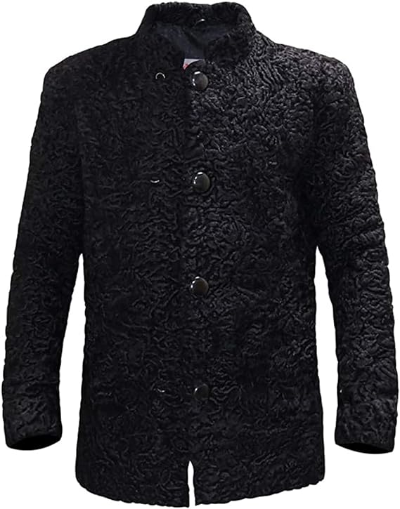 Genuine Karakul Persian Lamb Fur Jacket Black Coat