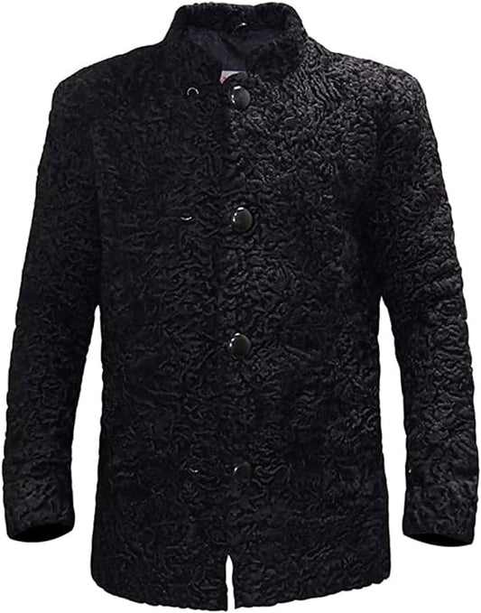 New Real Karakul Persian Lamb Fur Jacket Black Coat