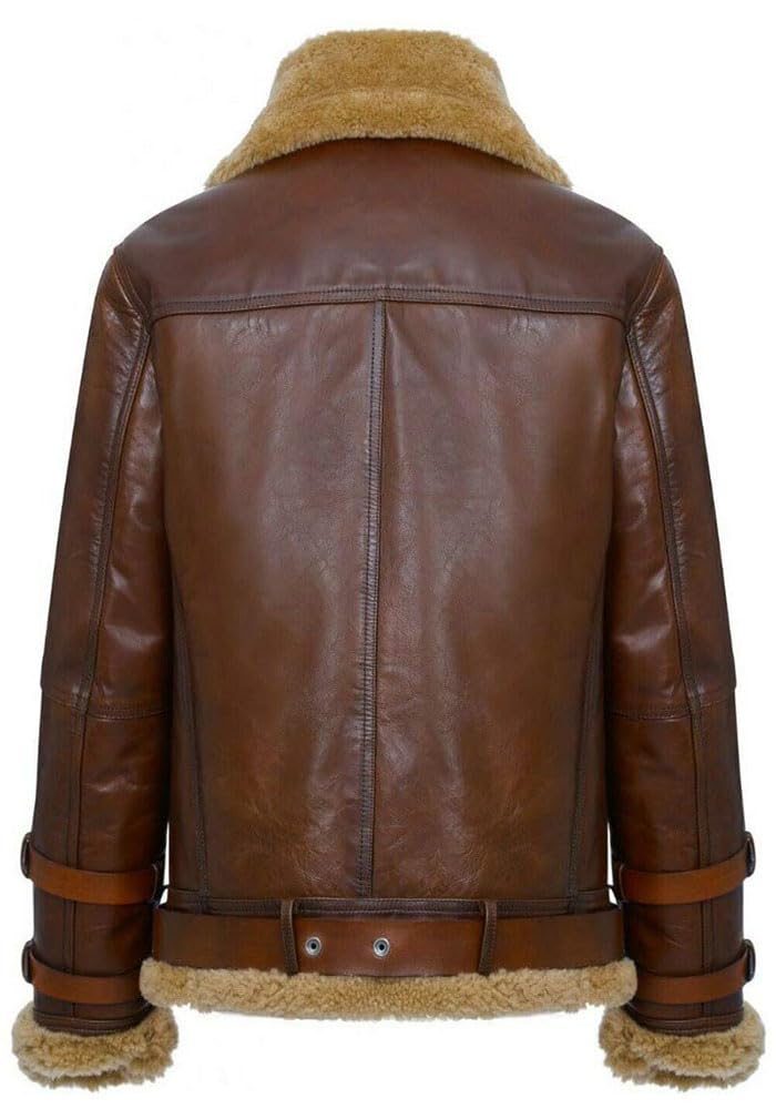 ZA Fashion Cloud Men's Genuine RAF Shearling Sheepskin Leather Aviator B3 Bomber Flying Fur Jacket