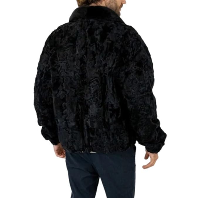 ZA Fashion Cloud Men's Sheepskin Black Karakul Persian Jacket Pure Real Fur Mink Collar Zipper Coat