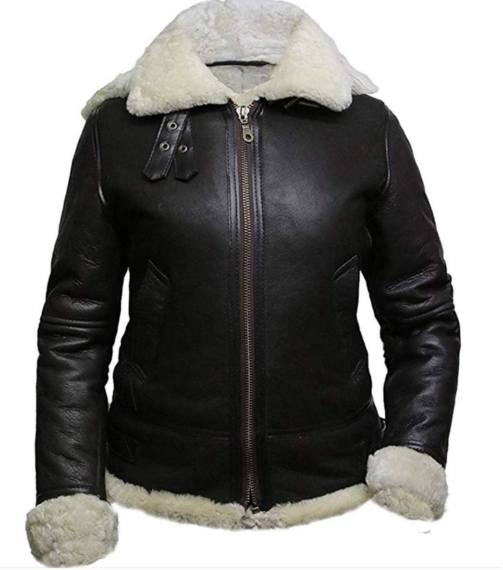 Womens B3 WWII Fur Real Bomber Leather Aviator Flight Sheepskin Shearling Jacket