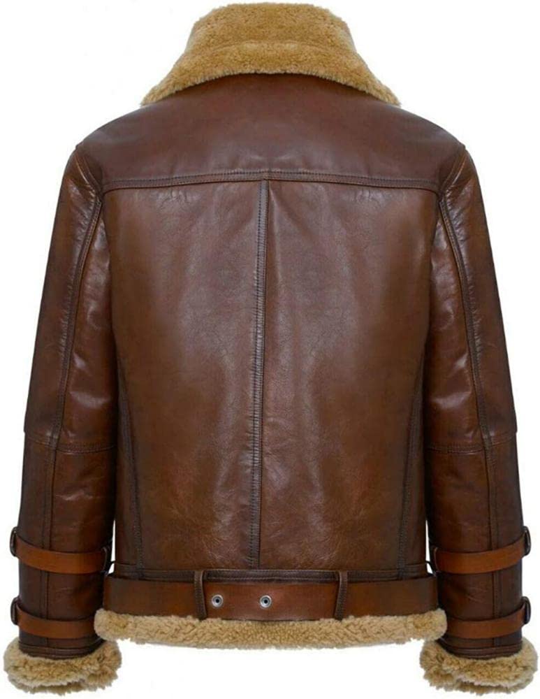 Men's Real Shearling Sheepskin Leather Pilot Aviator B3 Bomber Flying Jacket