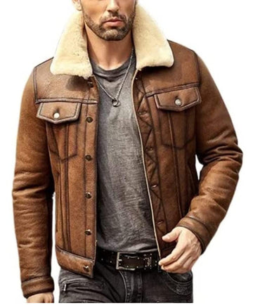 ZA Fashion Cloud Mens Genuine Sheepskin Shearling B3 Flight Aviator Winter Coat Fur Bomber Leather Jacket