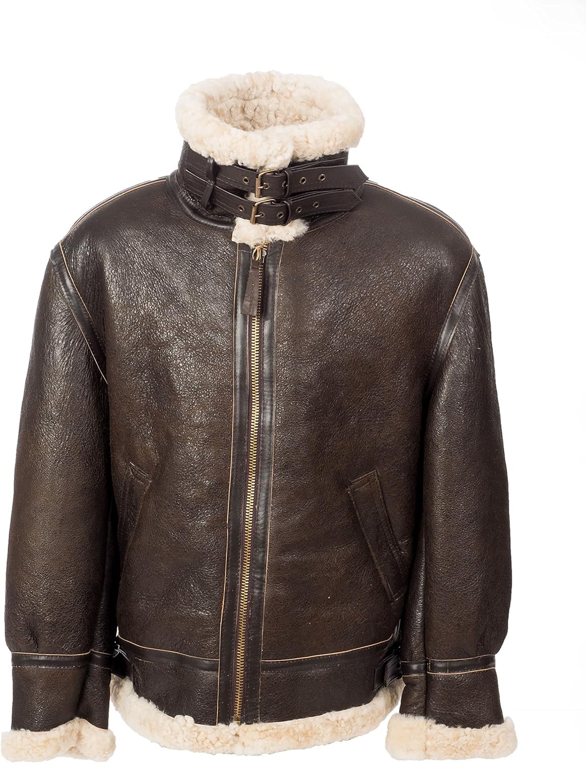 ZA Fashion Cloud B3 Distressed Real Sheepskin Flying Aviator Bomber Leather Shearling Jacket