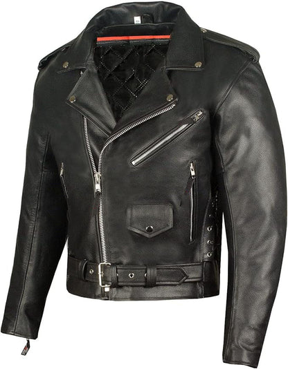 Men's Iconic Quilted Leather Motorcycle Premium Real Lambskin - All Season Biker Racer Black Classic Jacket