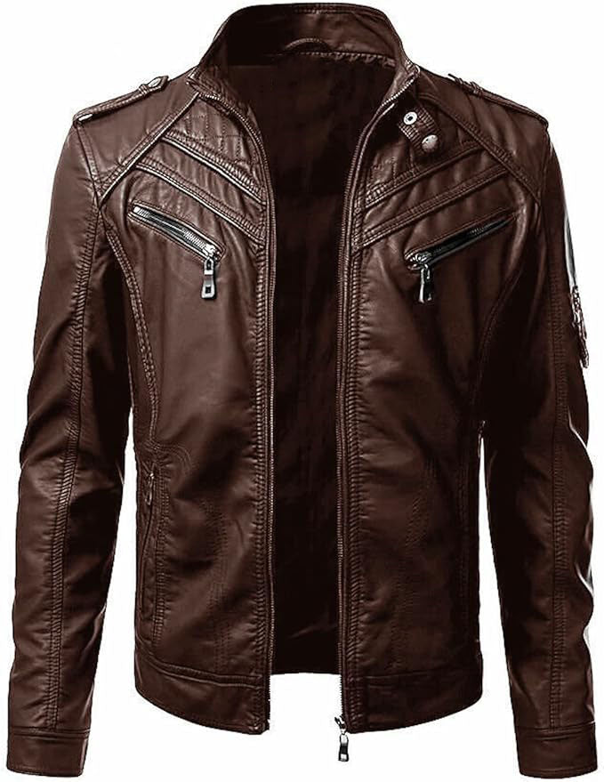 Men's VINTAGE Genuine Lambskin Motorcycle Jacket - All Season Premium Racer Slim Fit Biker Coat