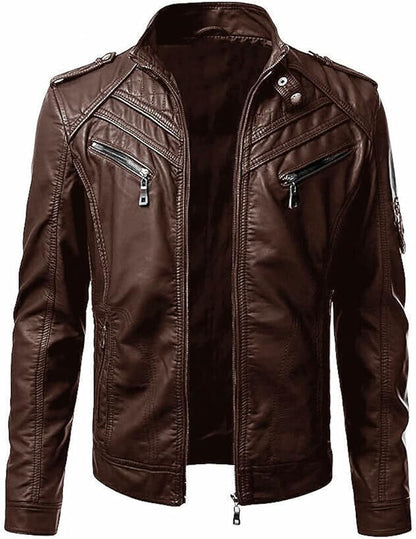 Men's VINTAGE Genuine Lambskin Motorcycle Jacket - All Season Premium Racer Slim Fit Biker Coat