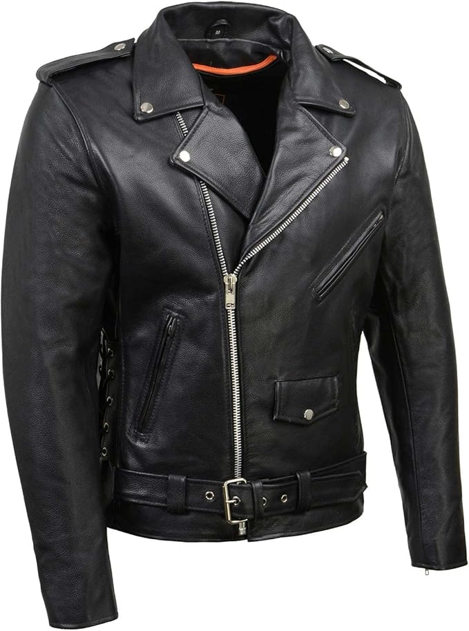 Men's Black Classic Brando Biker Jacket - Genuine Leather Riding Jacket For Motorcycle