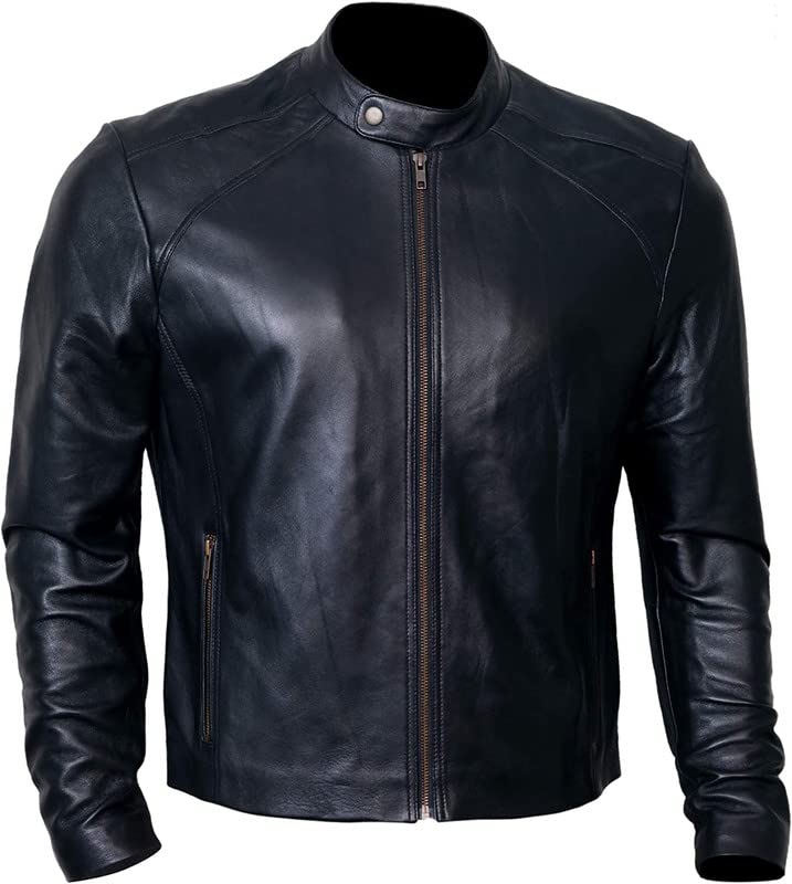 ZA Fashion Cloud Mens Genuine Black Lambskin Leather Jacket Motorbike Coat