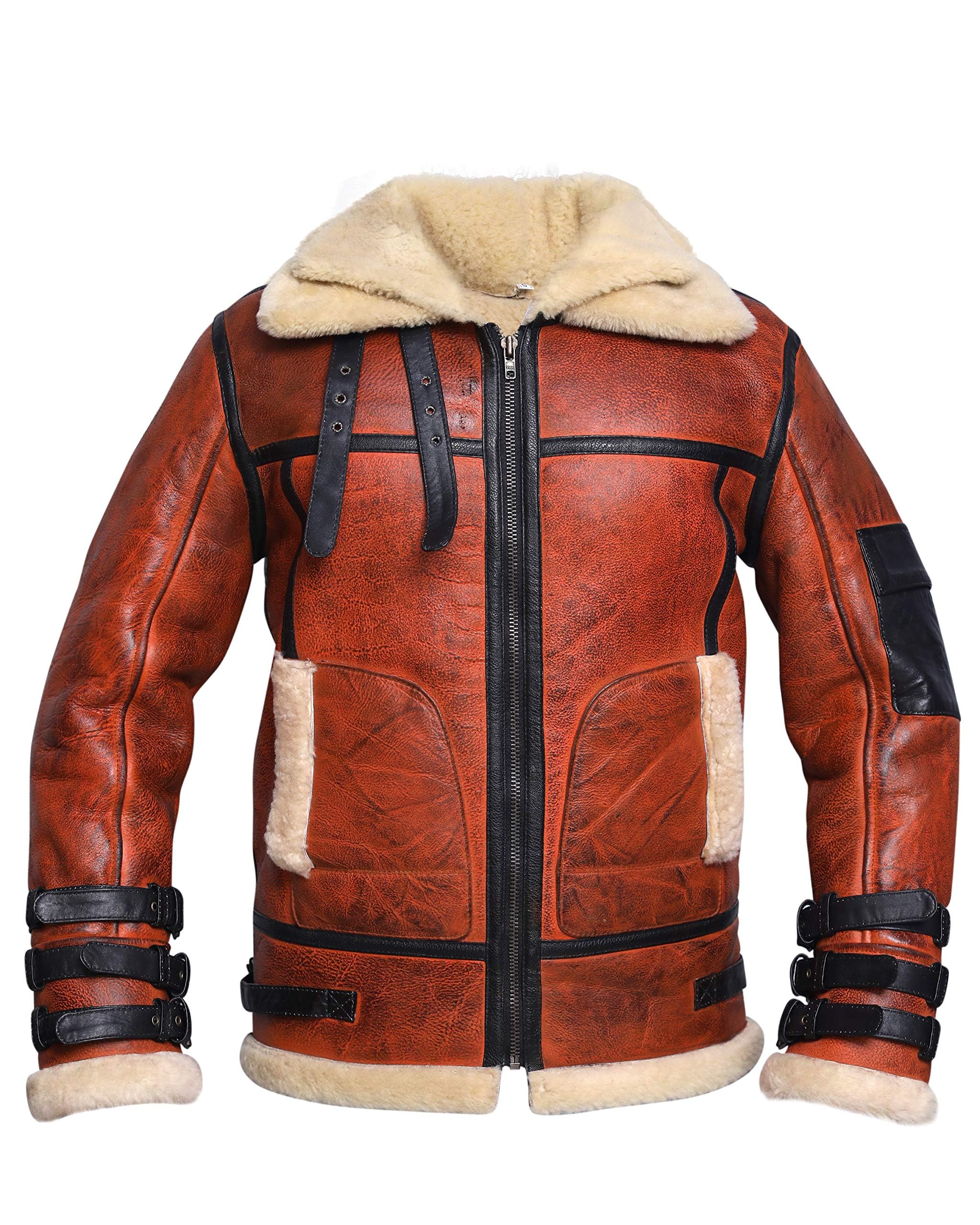 ZA Fashion Cloud Men Real RAF Aviator B3 Bomber Flight WW2 Shearling Sheepskin Jacket