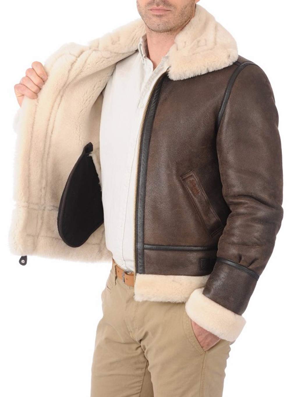 B3 RAF Real fur Bomber Leather Aviator Flight Sheepskin Shearling Jacket (XXL)