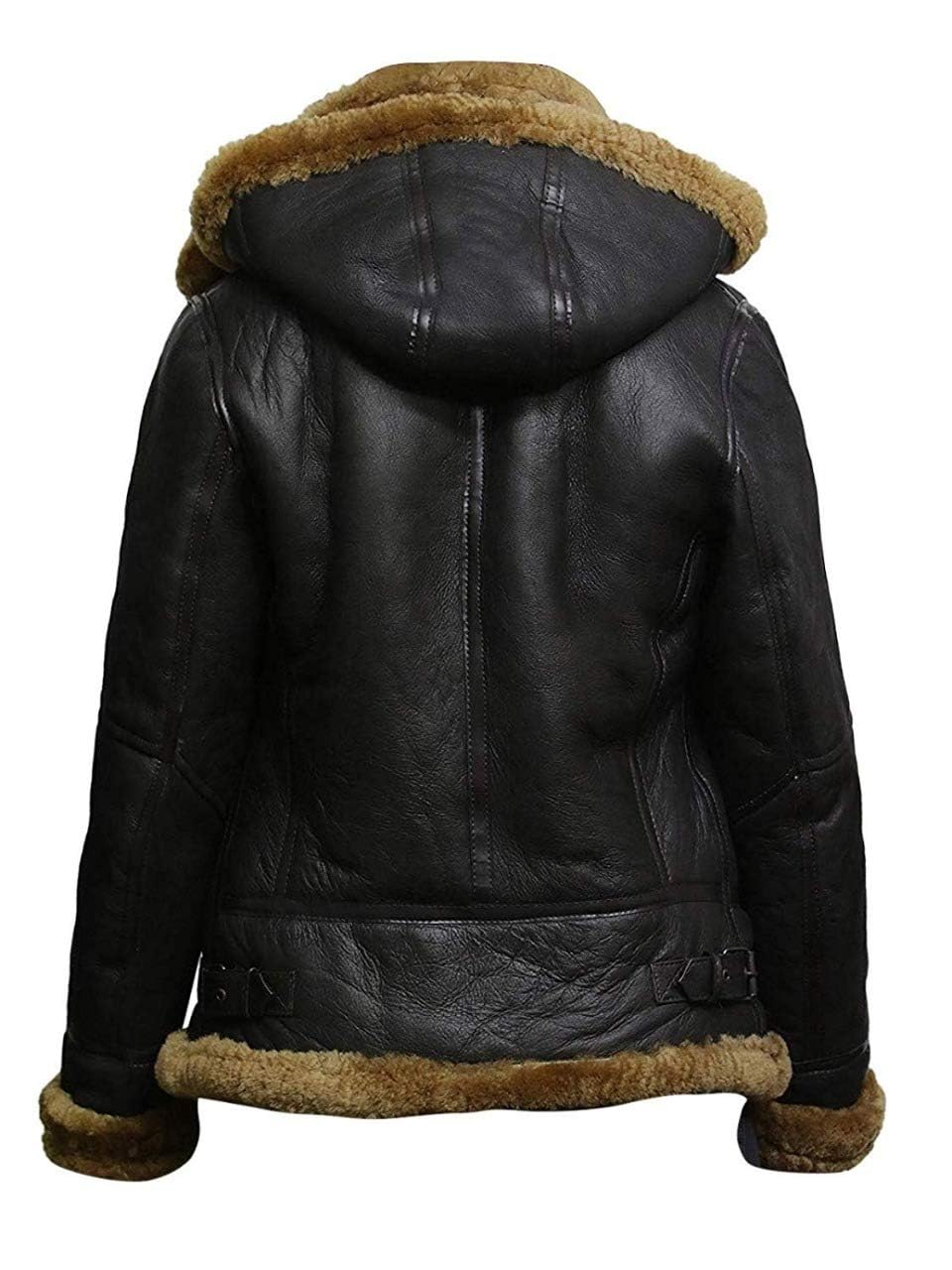 B3 Fur Women Genuine Leather Aviator Flight Real Shearling Bomber Jacket Hoodie (US, Alpha, XX-Large, Regular, Regular, Black)
