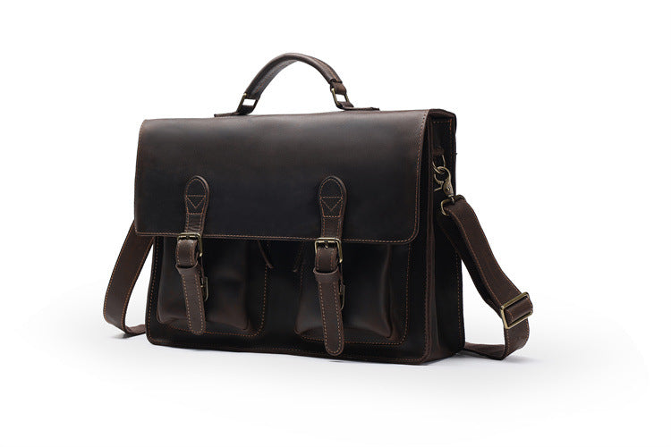 Top Cowhide Leather Computer Bag Crossbody Business Handbag