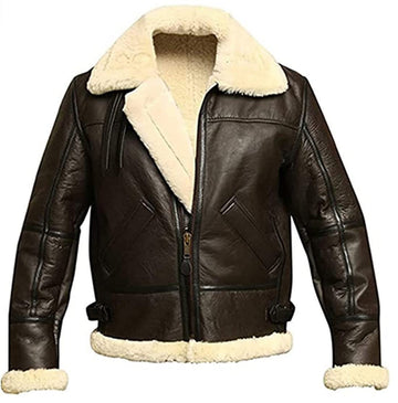 ZA Fashion Cloud Men’s Pilot Aviator RAF B3 Bomber Shearling Sheepskin Leather Flight Jacket