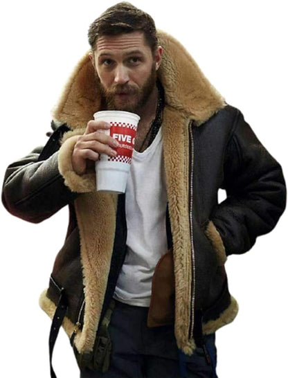 Tom Hardy Farrier Dunkirk Flight Bomber Ginger Shearling Fur Coat