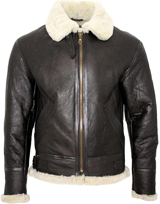 Men's B3 Shearling Sheepskin World War 2 Bomber Leather Flying Aviator Jacket