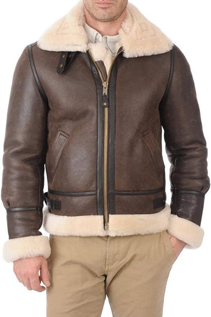 B3 RAF Real fur Bomber Leather Aviator Flight Sheepskin Shearling Jacket