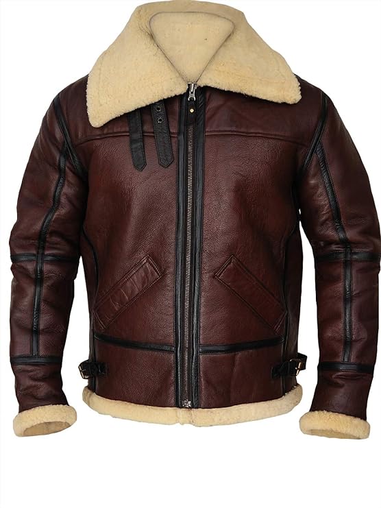 Mens Aviator Flying B3 Real Shearling Sheepskin Leather Bomber Jacket