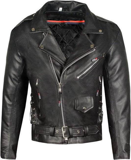 Men's Iconic Quilted Leather Motorcycle Premium Real Lambskin - All Season Biker Racer Black Classic Jacket