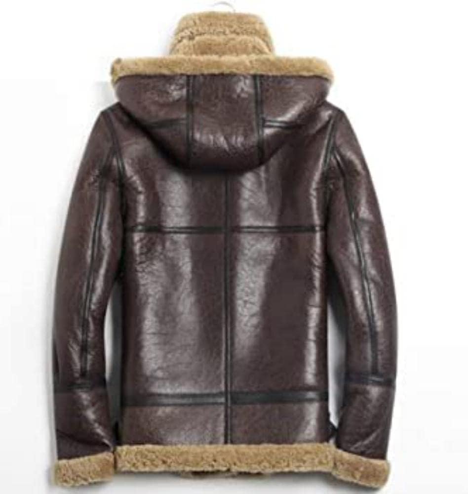 ZA Fashion Cloud Mens Real B3 Detachable Shearling sheepskin Hood Flight leather winter Fur jacket