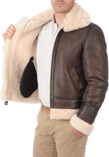 B3 RAF Real fur Bomber Leather Aviator Flight Sheepskin Shearling Jacket