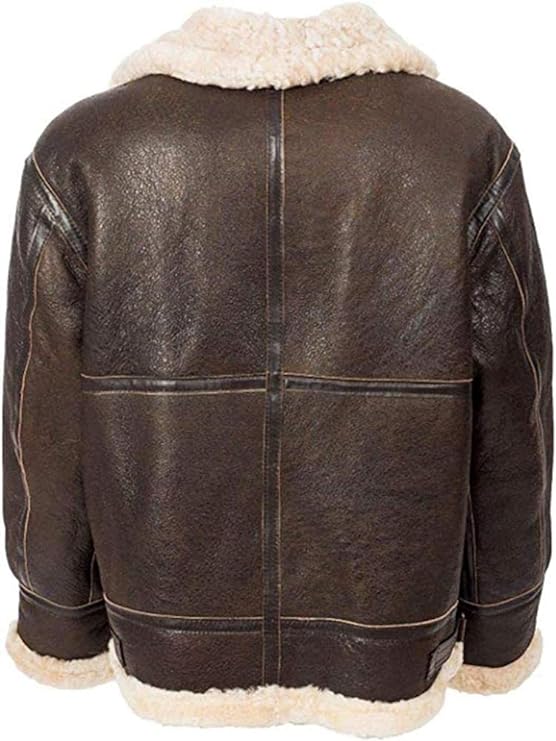 B3 Distressed Genuine Flight Aviator Bomber Shearling Sheepskin Leather Jacket