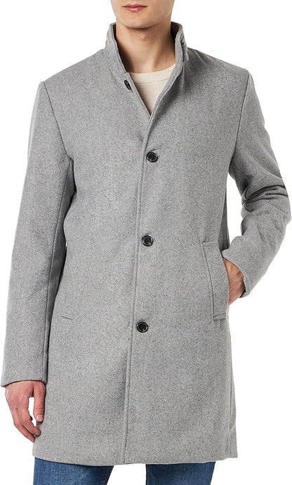 Men's Trench Slim Fit Grey Single Breasted Top Coat Winter Warm Cotton Business Long Jacket Overcoat