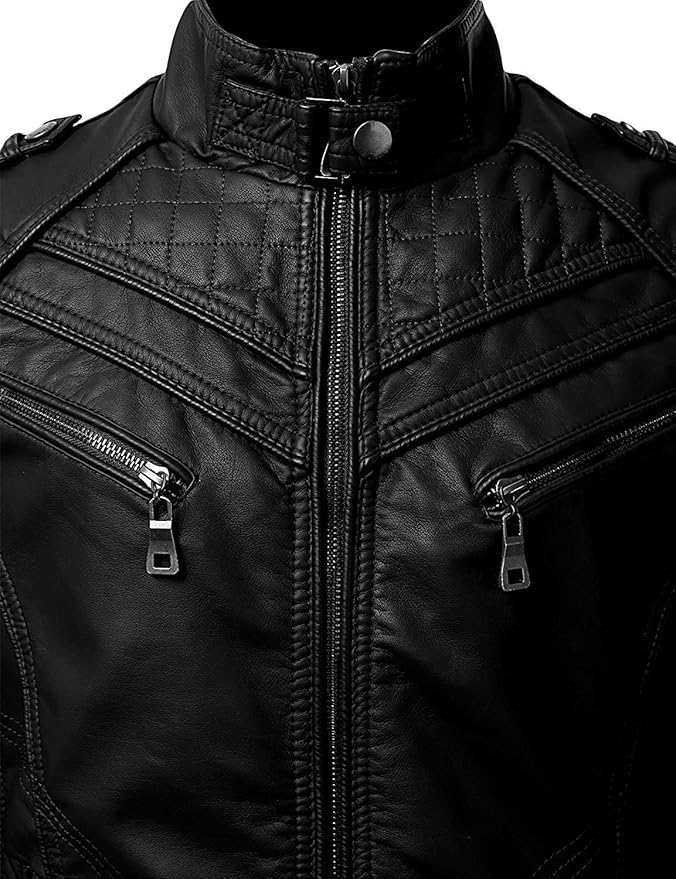 Men's VINTAGE Genuine Lambskin Motorcycle Jacket - All Season Premium Racer Slim Fit Biker Coat