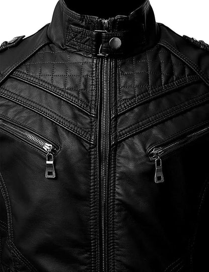 Men's VINTAGE Genuine Lambskin Motorcycle Jacket - All Season Premium Racer Slim Fit Biker Coat