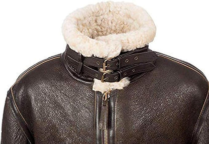 B3 Distressed Genuine Flight Aviator Bomber Shearling Sheepskin Leather Jacket