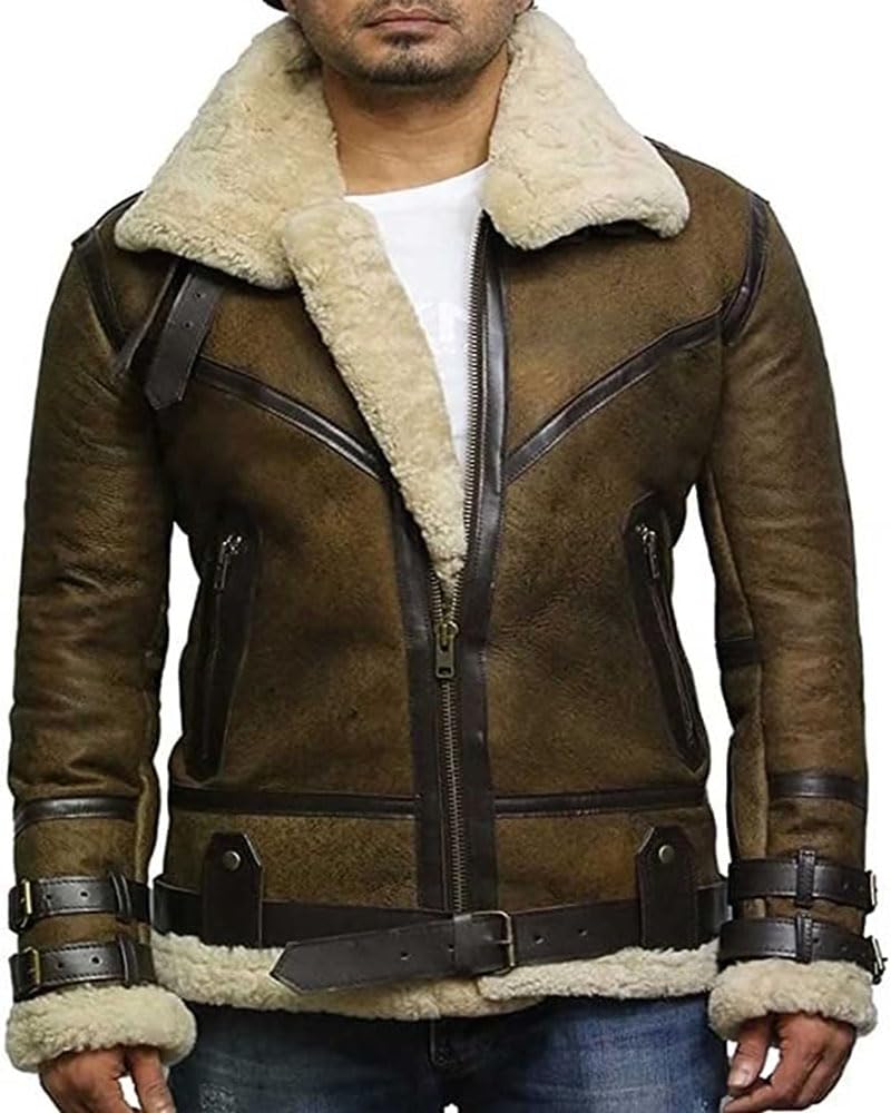 ZA Fashion Cloud Mens Real Shearling Sheepskin Bomber Flight Pilot Aviator B3 WW2 Fur leather Jacket