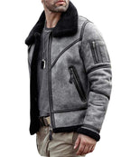 ZA Fashion Cloud B3 Distressed Sheepskin Shearling Flying Aviator Leather Bomber Fur Jacket