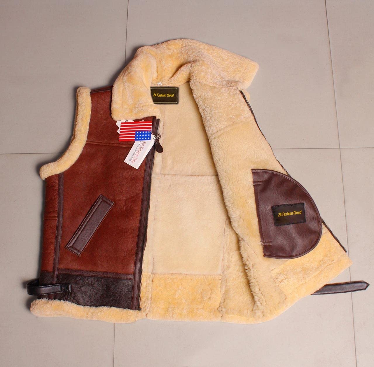 ZA Fashion Cloud Mens Brown Shearling Vest Lambskin Winter Jackets