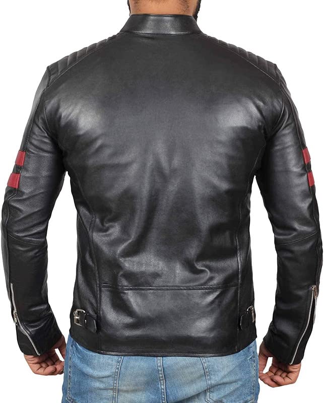 ZA Fashion Cloud Mens Genuine Black Lambskin Motorcycle Leather Jacket Biker Coat