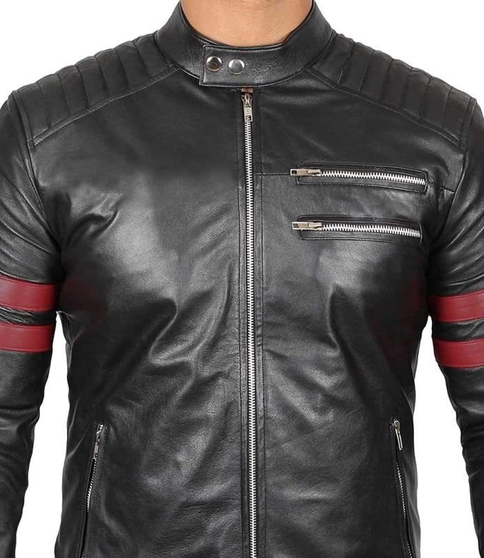 ZA Fashion Cloud Mens Genuine Black Lambskin Motorcycle Leather Jacket Biker Coat