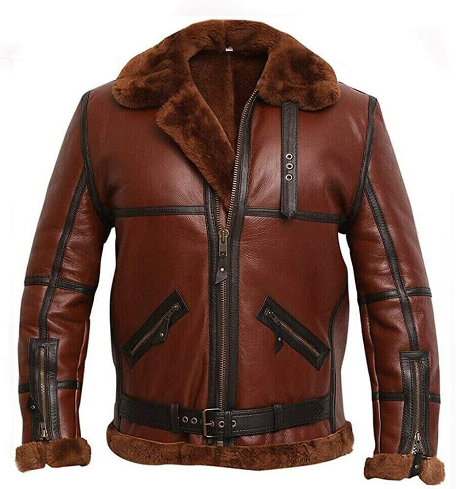 Men's B3 Flight Bomber RAF Shearling Fur Real Sheepskin Leather Jacket