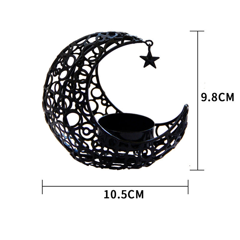 Crescent Moon Candle Holder – Gold & Black Metal Eid Ramadan Tealight Decor for Home & Wedding