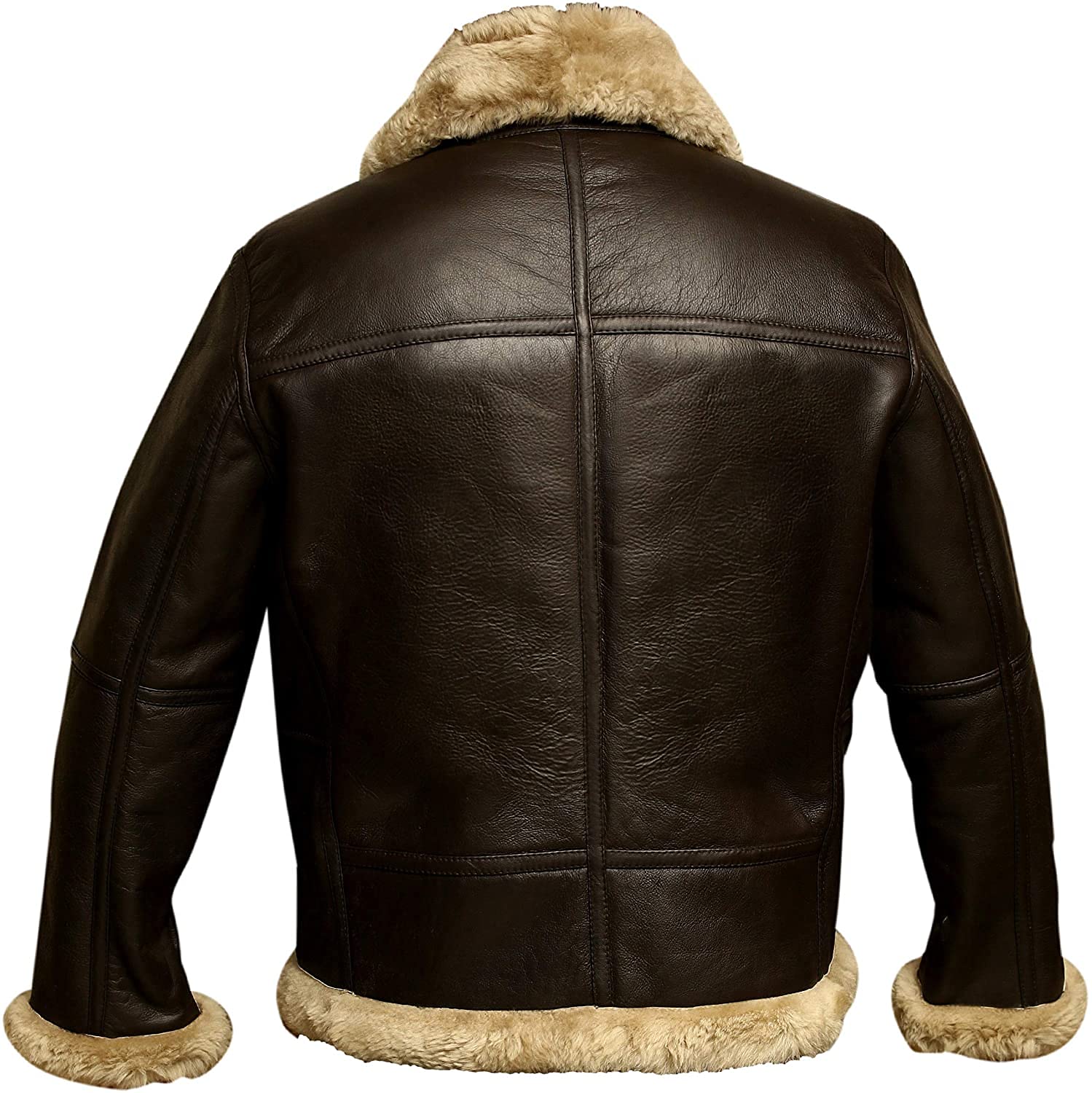 RAF Aviator Bomber Real Shearling Real Sheepskin Brown Leather Jacket (4XL)
