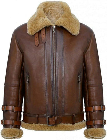 Men's Real Shearling Sheepskin Leather Pilot Aviator B3 Bomber Flying Jacket