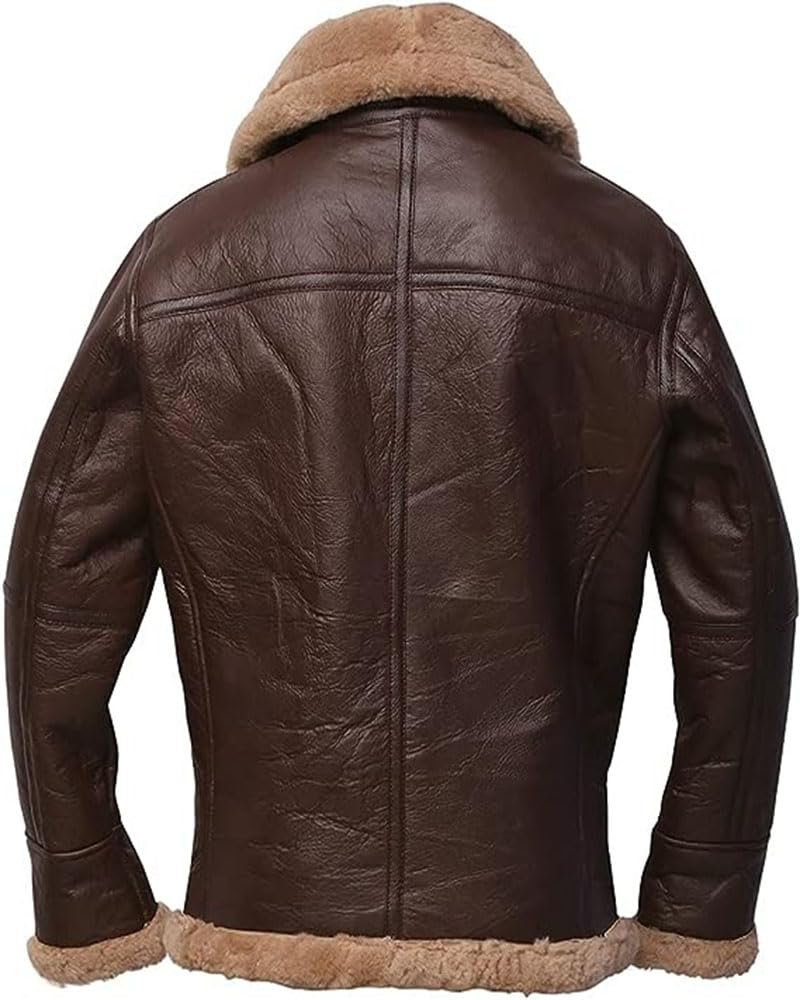 ZA Fashion Cloud Mens Genuine Aviator Flight B3 Bomber Brown Shearling Sheepskin Arvin Leather Winter Jacket