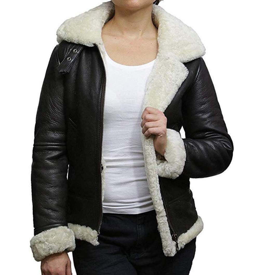 Womens B3 WWII Fur Real Bomber Leather Aviator Flight Sheepskin Shearling Jacket