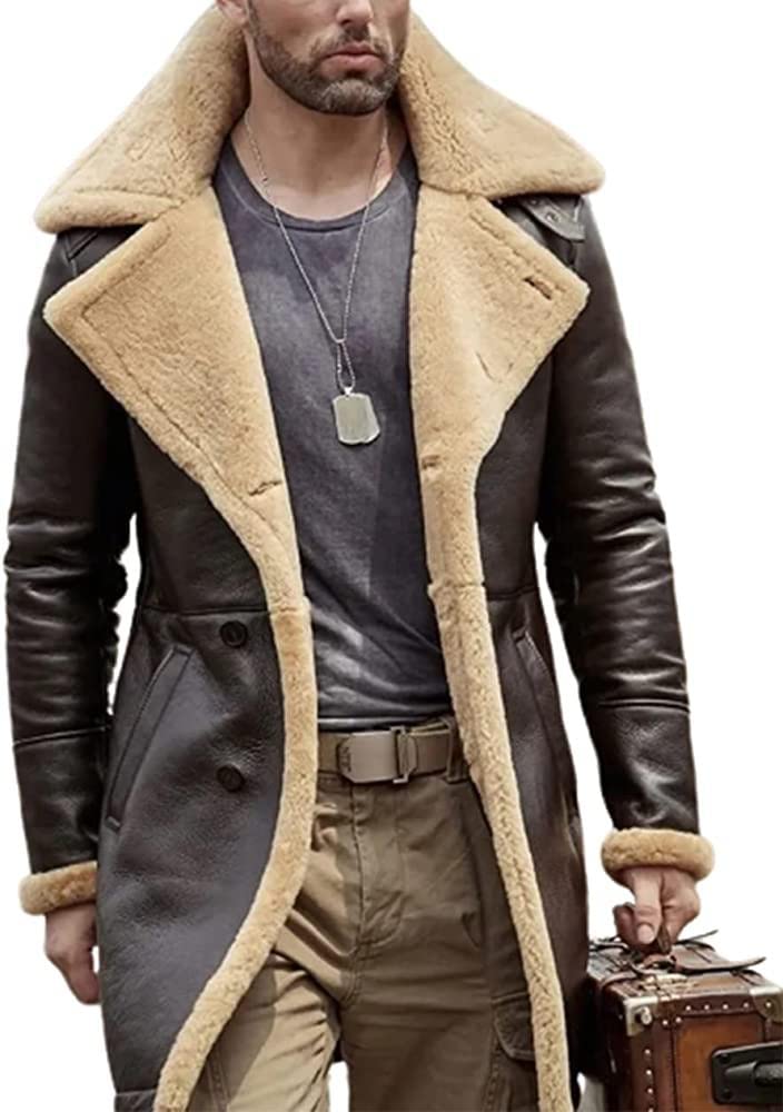 ZA Fashion Cloud Mens RAF B3 Aviator WW2 Shearling Flying Sheepskin Winter Jacket Leather Pilot Coat