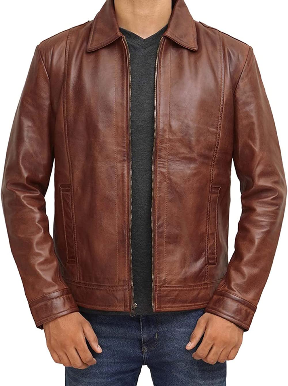 ZA Fashion Cloud New Men's Brown Genuine Lambskin Motocycle Leather Jacket