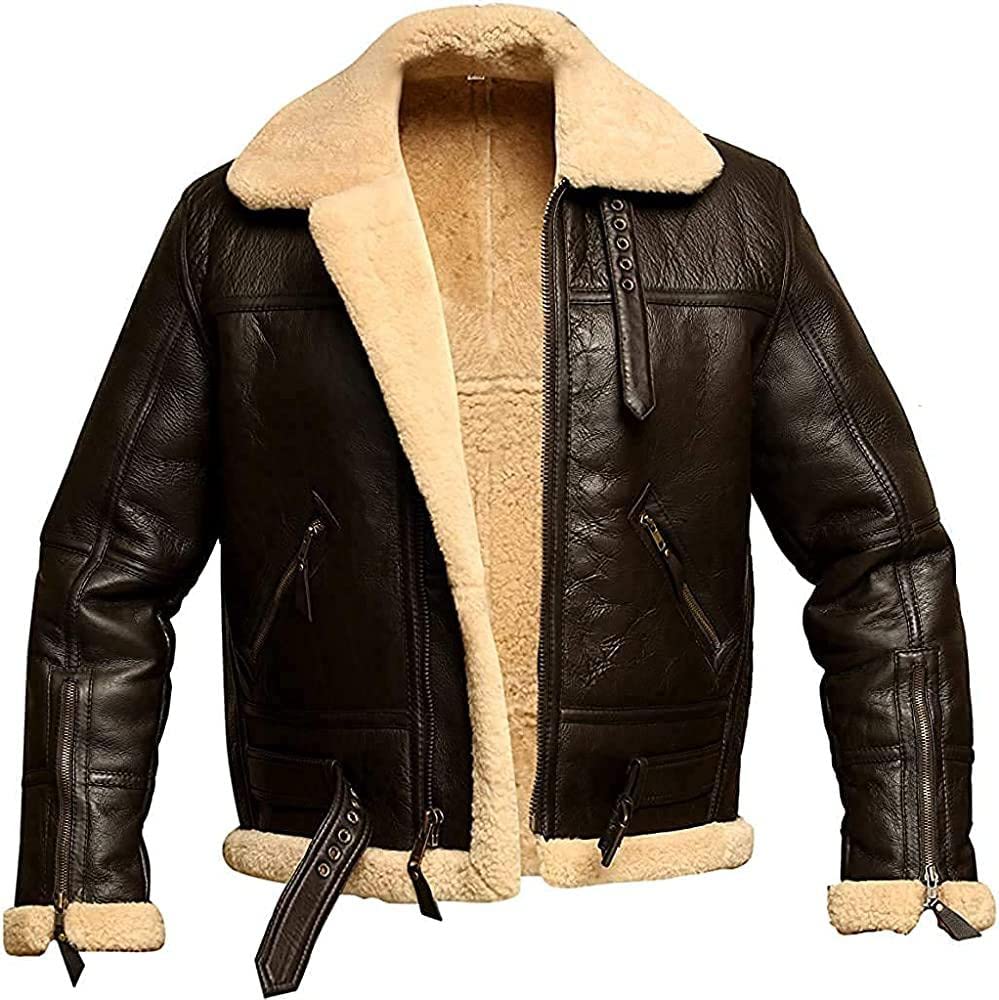 RAF Aviator Bomber Real Shearling Real Sheepskin Brown Leather Jacket (XS)
