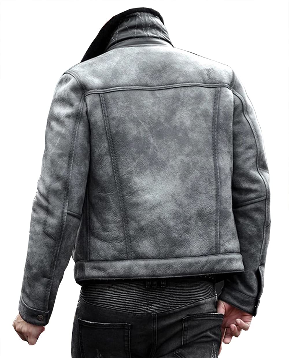 ZA Fashion Cloud New Men B3 Sheepskin Shearling Aviator Fur Pilot Bomber Leather Jacket