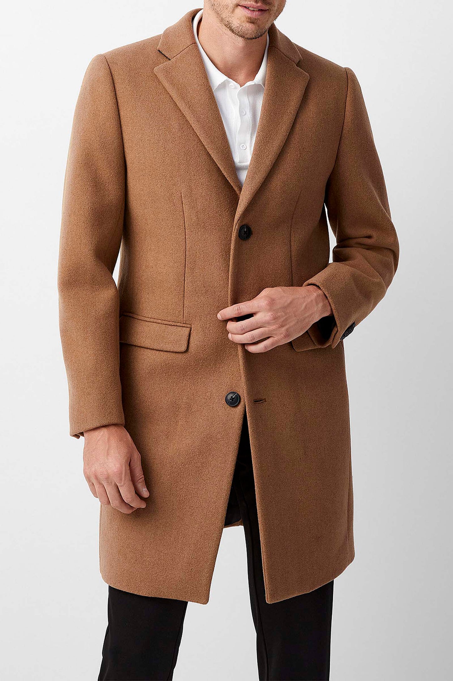 Brown Three Button Closer Wool Winter Single Breasted Long Warm Soft Overcoat For Mens