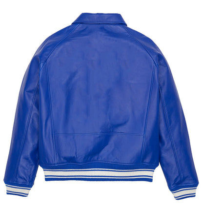 Men's Icon Leather Bomber Jacket Blue