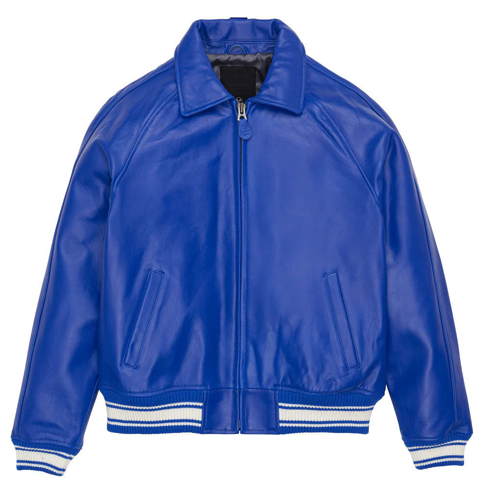 Men's Icon Leather Bomber Jacket Blue