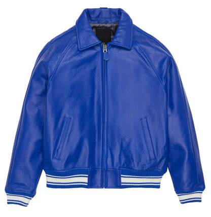 Men's Icon Leather Bomber Jacket Blue
